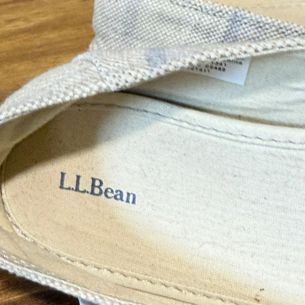 L.L.Bean Women's Slip On Espadrille Shoes Size‎ 9.5 Medium Beige Purple Stripe